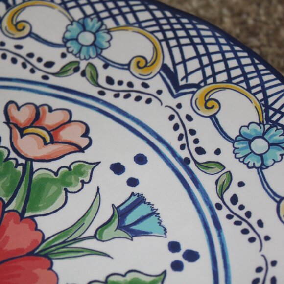 Soho Loft Dinner Plate Set of 4 Melamine Blue White Coral Pink Flower Floral NWT - Picture 3 of 7